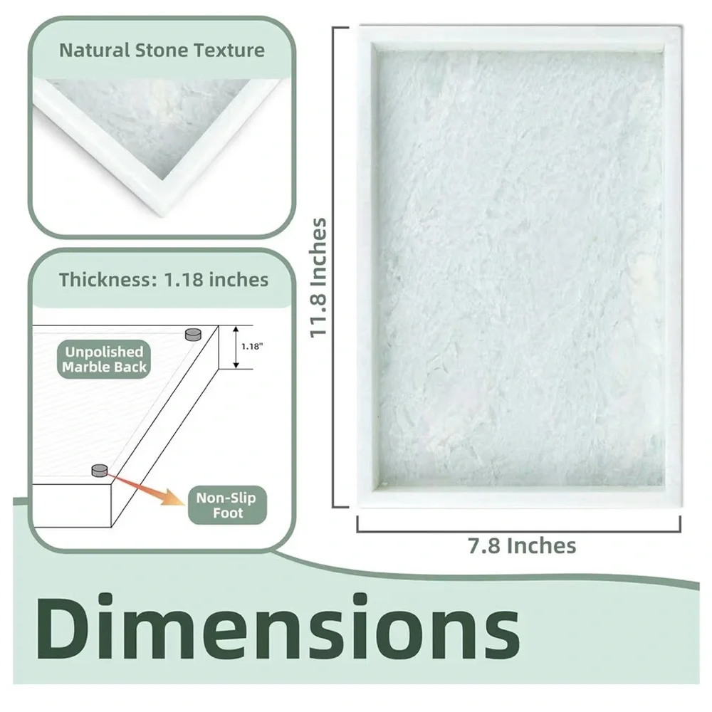 Natural Marble Vanity Tray, Luxury Stone with Light Green Textures Serving Tray